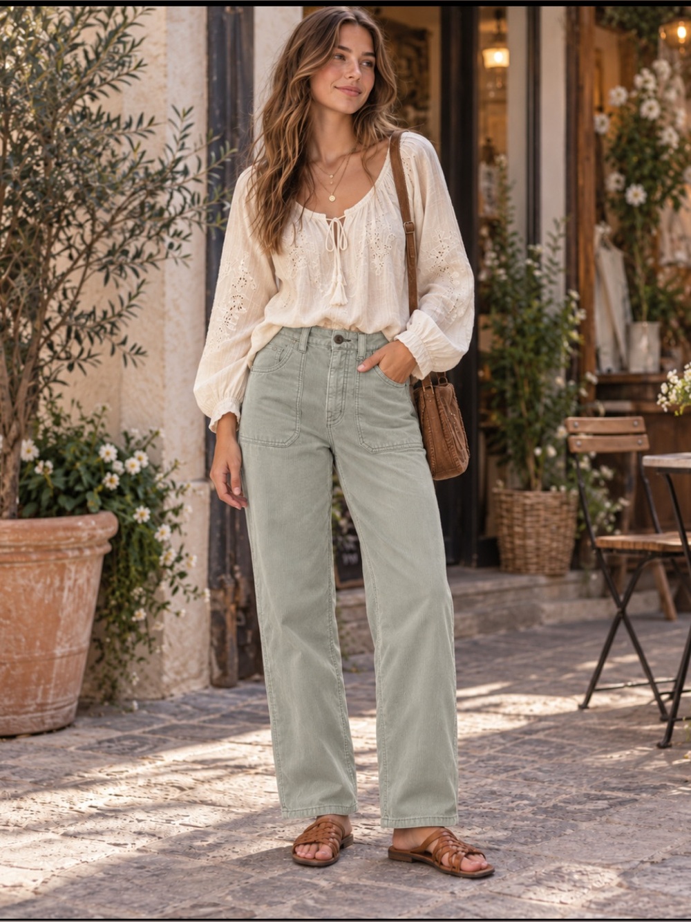 AE High Rise Baggy Straight Corduroy Pants | 6 Short | Sage Green